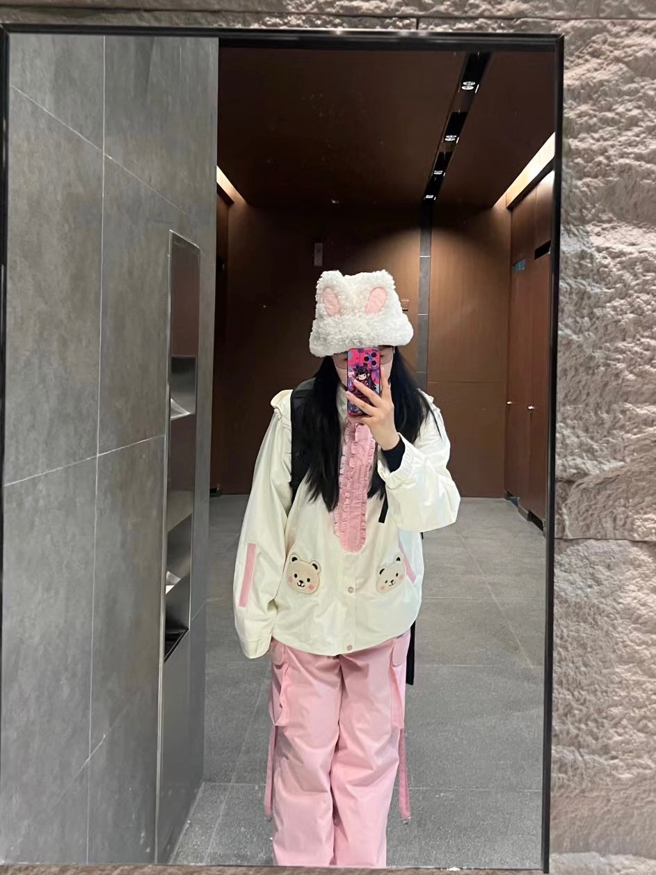 Skibear Cute Pink Bear 3L Snowboarding Jacket & Pant