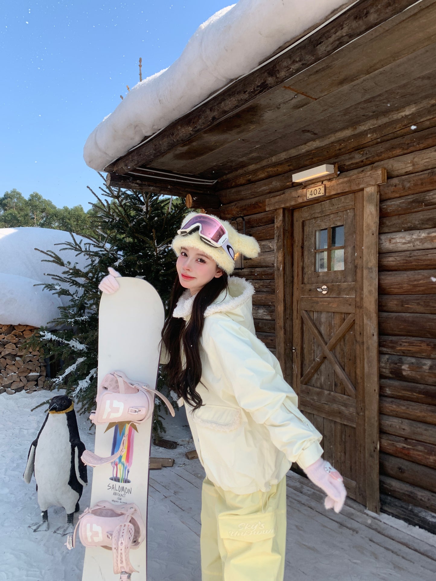 Sky-unknown Cute Bear 3L Snowboarding Jacket & Pant