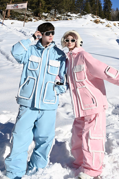 Chopchop Pink/Blue Cute Fluffy Snowboarding Jacket & Pants