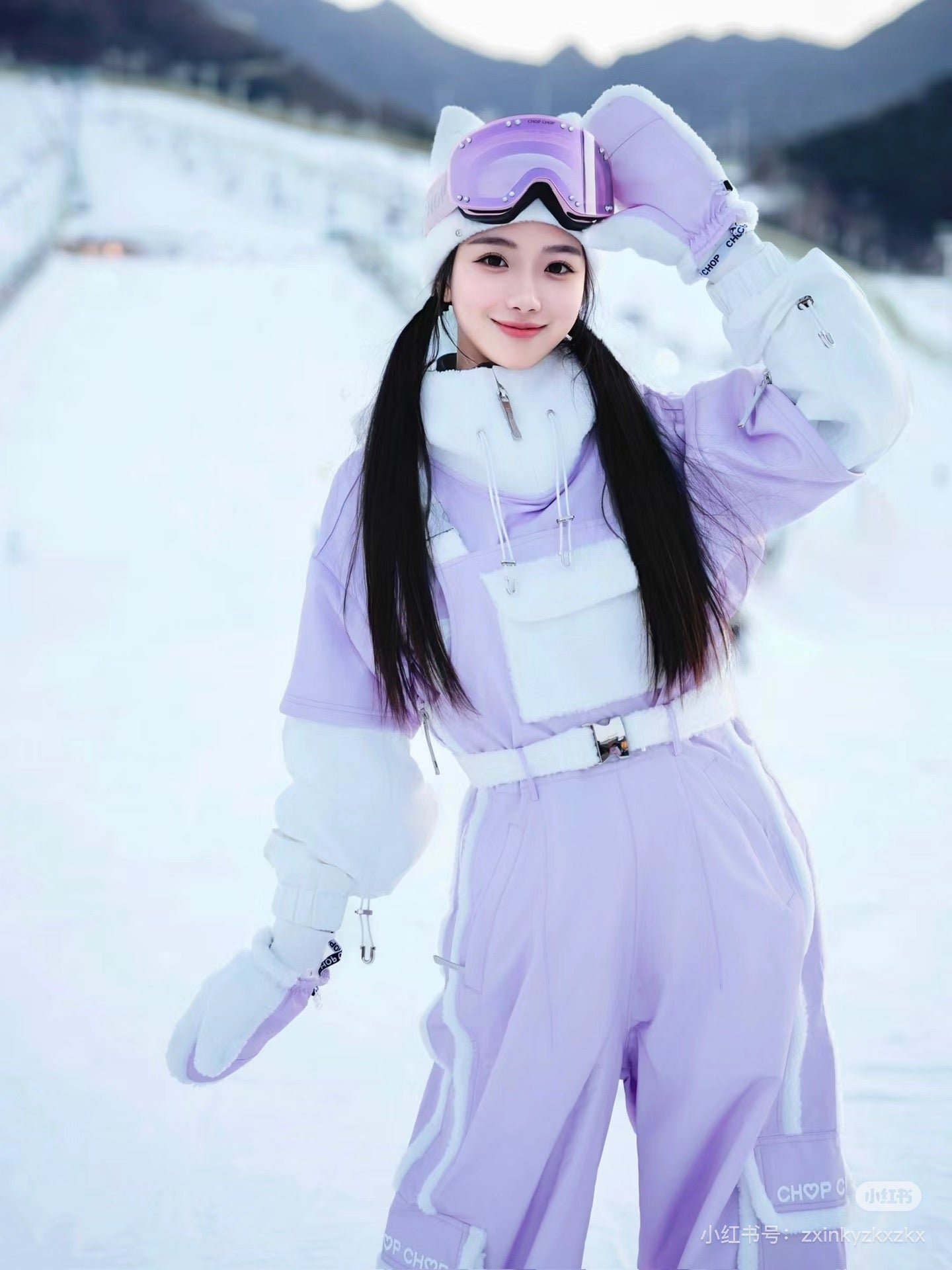 Chopchop Purple Cute Fluffy Snowboarding Bibpants & Hoodies