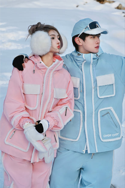 Chopchop Pink/Blue Cute Fluffy Snowboarding Jacket & Pants