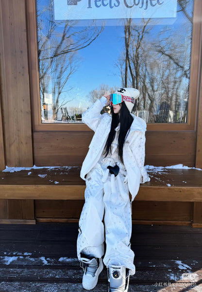 Chopchop White Sequin 3L Professional Snowboarding Suits