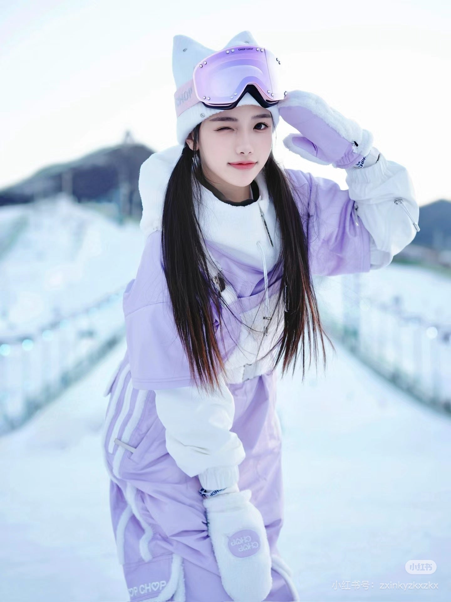 Chopchop Purple Cute Fluffy Snowboarding Bibpants & Hoodies