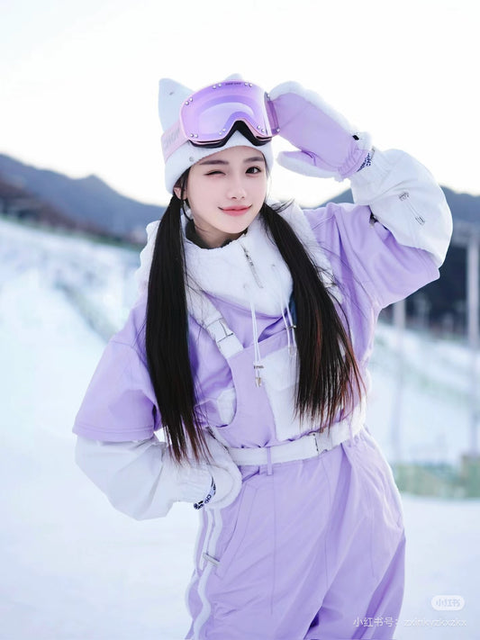 Chopchop Purple Cute Fluffy Snowboarding Bibpants & Hoodies