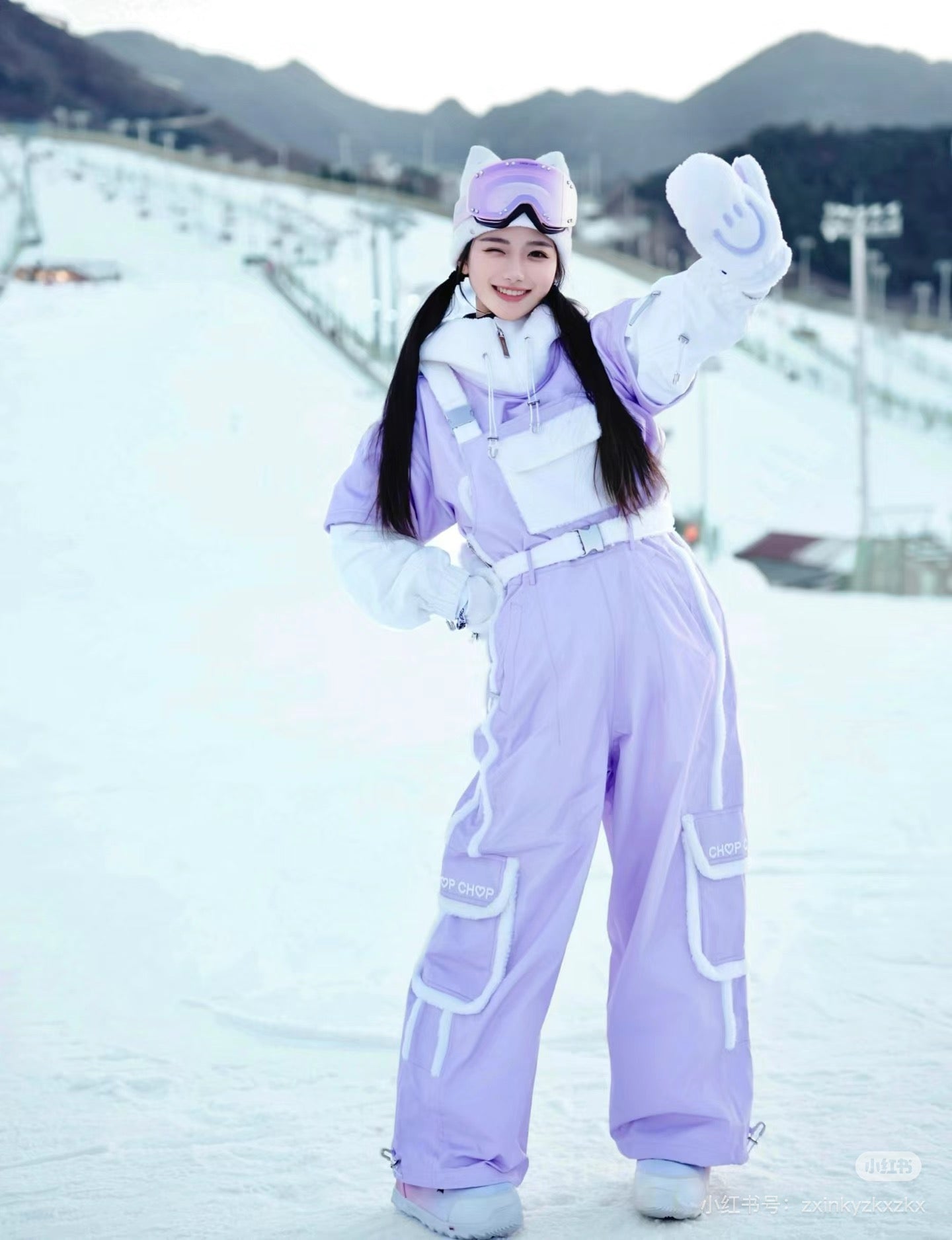 Chopchop Purple Cute Fluffy Snowboarding Bibpants & Hoodies