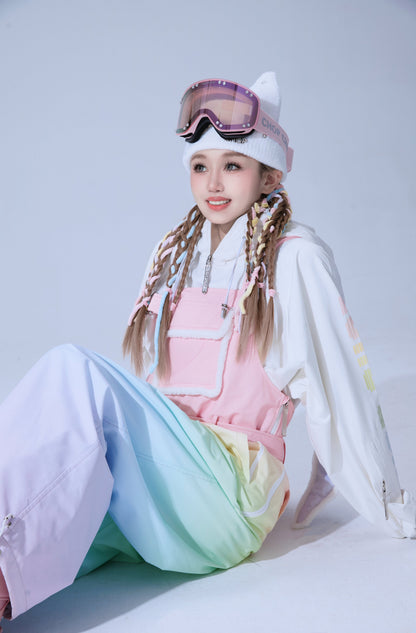 Chopchop Cute Rainbow Rabbit 3L Snowboarding Hoodies&Bibpants