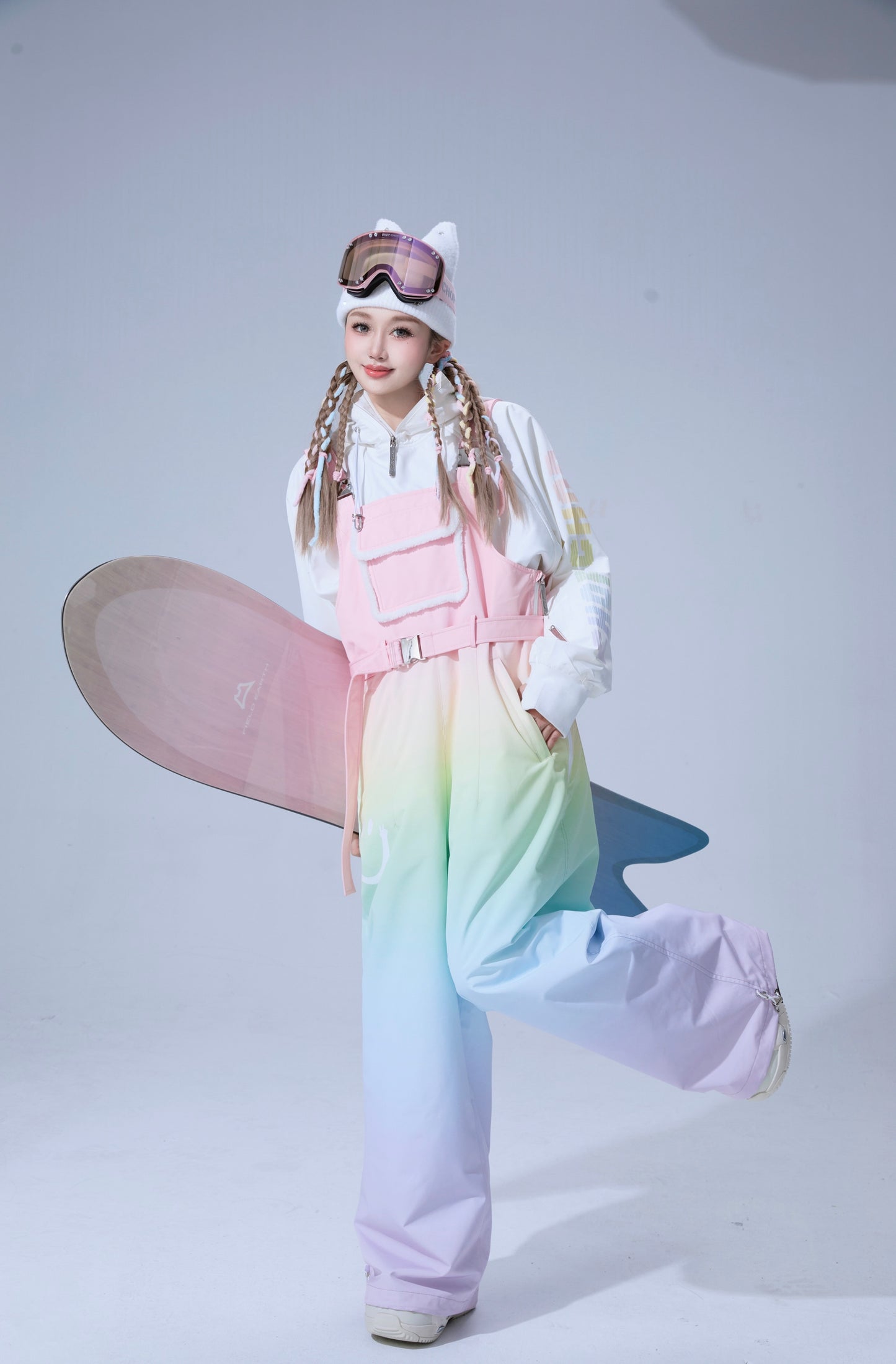 Chopchop Cute Rainbow Rabbit 3L Snowboarding Hoodies&Bibpants