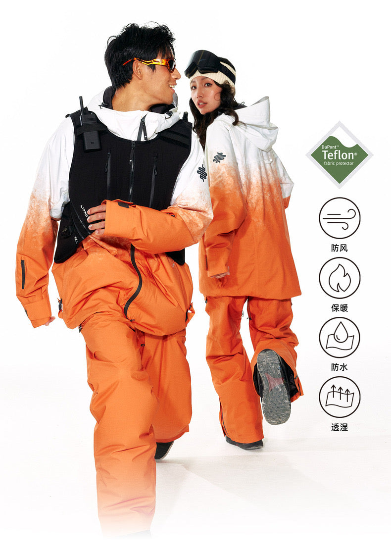 Litan Gradient Orange Professional Snowboarding Jackets & Pants