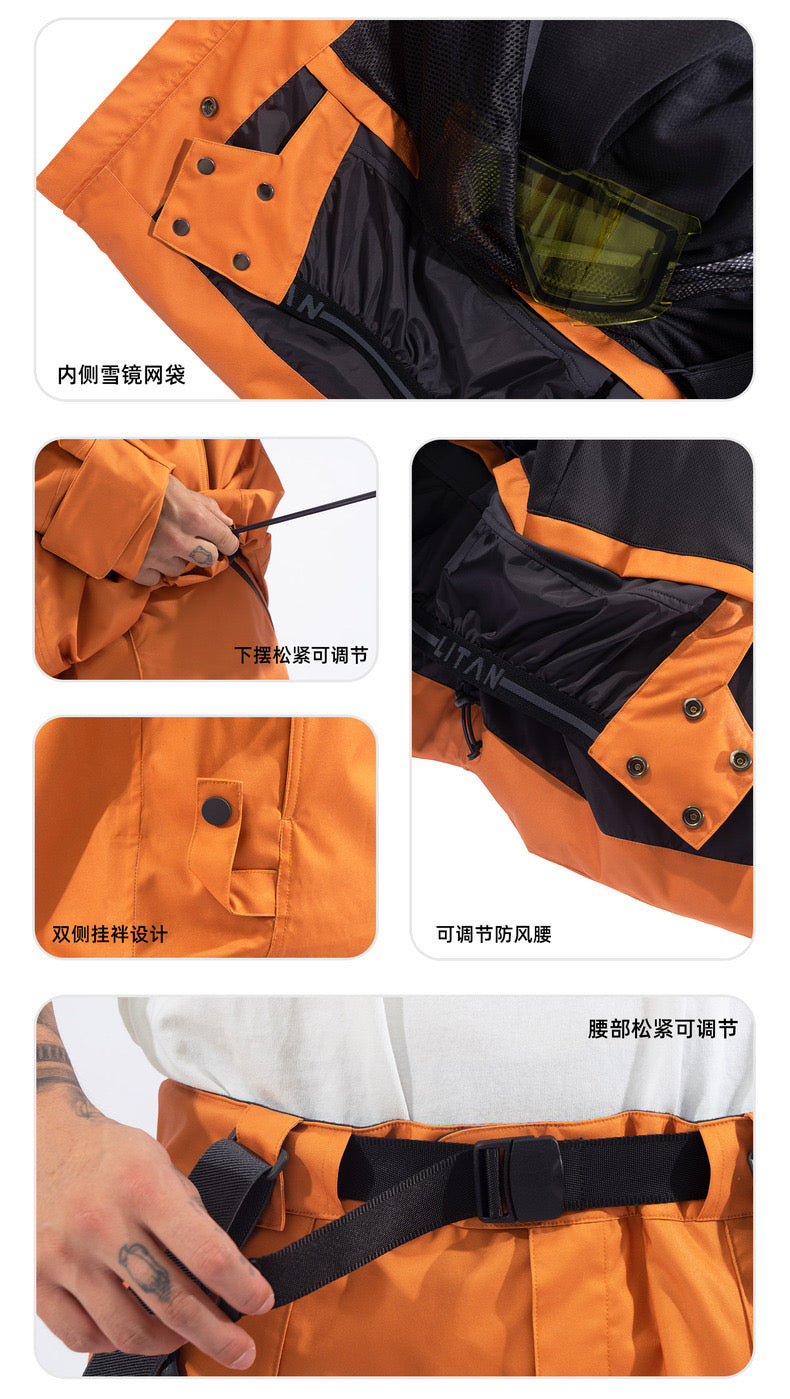 Litan Gradient Orange Professional Snowboarding Jackets & Pants