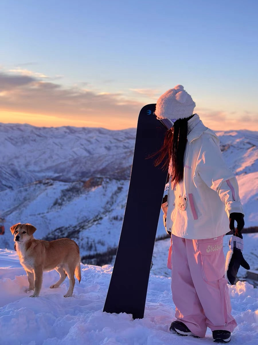 Skibear Cute Pinkwhite Bear 3L Snowboarding Jacket & Pant – Powpows