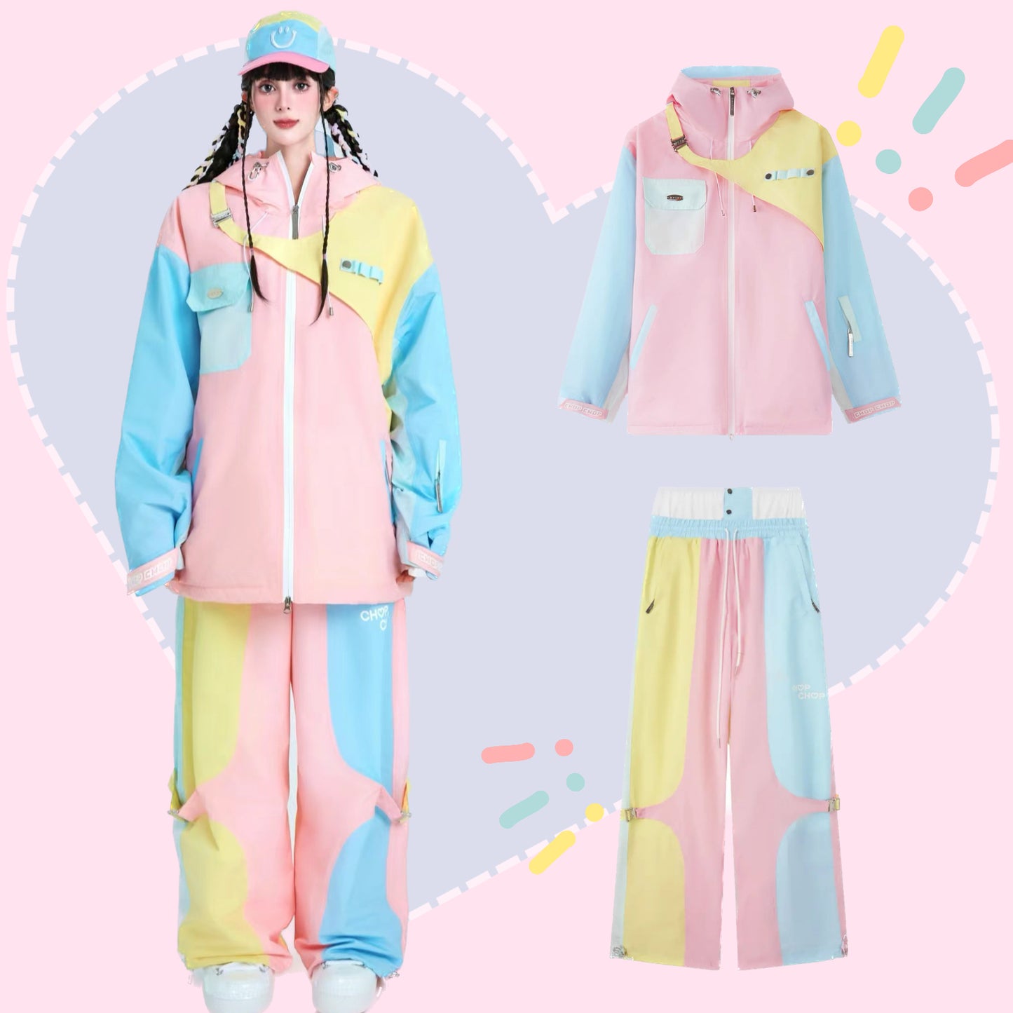 Chopchop Macaron Color Matching Snowboard Jacket & Pant