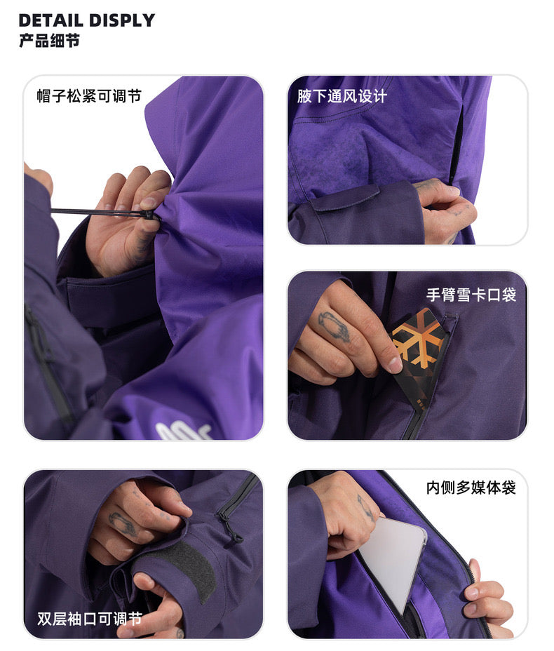 Litan Gradient Black&Purple Professional Snowboarding Jackets & Pants