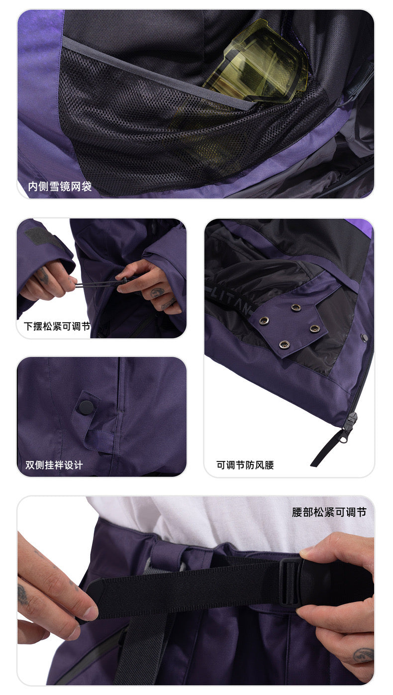 Litan Gradient Black&Purple Professional Snowboarding Jackets & Pants