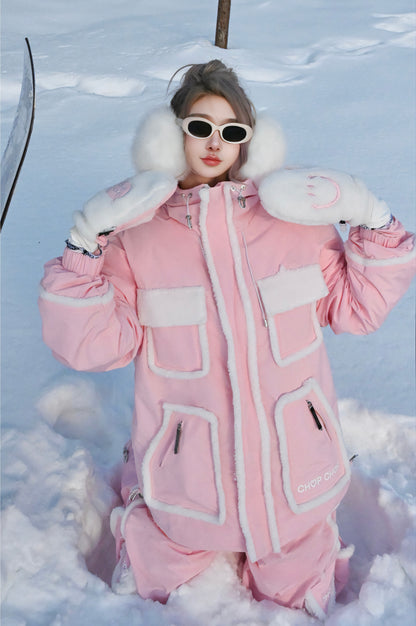 Chopchop Pink/Blue Cute Fluffy Snowboarding Jacket & Pants